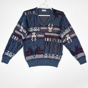 VTG 80s 90s Arnold Palmer Geometric Grandpa Sweater Mens M V-Neck Knit Golf Prep